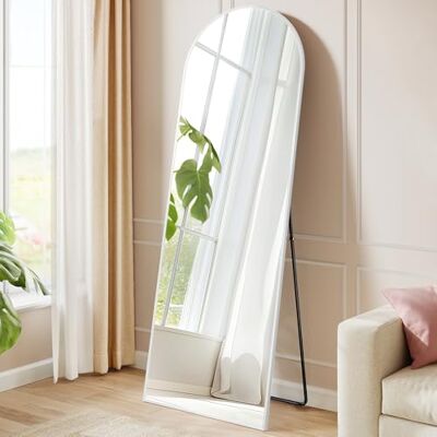 SONGMICS Ganzkörperspiegel, 160 x 50 cm, gewölbter Standspiegel, Rahmen aus Aluminiumlegierung, Hartglas, für Schlafzimmer, Wohnzimmer, Garderobe, mattweiß LFM031WC01 SONGMICS Ganzkörperspiegel, 160 x 50 cm, gewölbter Standspiegel, Rahmen aus Aluminiumlegierung, Hartglas, für Schlafzimmer, Wohnzimmer, Garderobe, mattweiß LFM031WC01