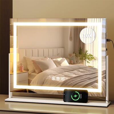 YITAHOME Beleuchteter Kosmetikspiegel mit 3 Farbtemperaturen, 62.5 x 51 cm Hollywood-Schminkspiegel mit Touch-Steuerung, 10-facher Vergrößerung & USB-Anschluss für den Schminktisch YITAHOME Beleuchteter Kosmetikspiegel mit 3 Farbtemperaturen, 62.5 x 51 cm Hollywood-Schminkspiegel mit Touch-Steuerung, 10-facher Vergrößerung & USB-Anschluss für den Schminktisch