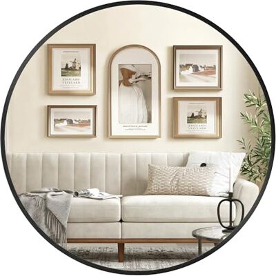 SONGMICS 80 cm d Spiegel rund, runder Spiegel, Wandspiegel, Metallrahmen, einfache Montage, modern, für Bad, Wohnzimmer, Schlafzimmer, Flur, Eingangsbereich, tintenschwarz LWM108BD01 SONGMICS 80 cm d Spiegel rund, runder Spiegel, Wandspiegel, Metallrahmen, einfache Montage, modern, für Bad, Wohnzimmer, Schlafzimmer, Flur, Eingangsbereich, tintenschwarz LWM108BD01