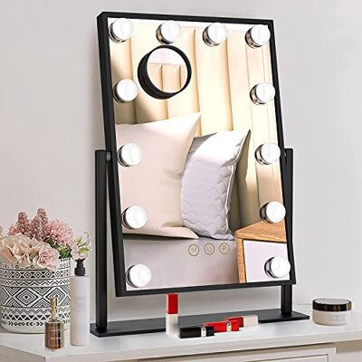 TUREWELL Hollywood Schminkspiegel mit Beleuchtung, Großer Kosmetikspiegel mit 3 Farblicht und 12 LED Licht, Touch Steuerung und 360° Drehung Tischspiegel TUREWELL Hollywood Schminkspiegel mit Beleuchtung, Großer Kosmetikspiegel mit 3 Farblicht und 12 LED Licht, Touch Steuerung und 360° Drehung Tischspiegel