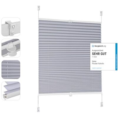 Sekey Plissee ohne Bohren Verdunkelung, Fenster Plissee Klemmfix Jalousie 110 cm breit, Verspannt Blickdicht Sonnenschutz Fensterollo, 110x130cm, Blaugrau Sekey Plissee ohne Bohren Verdunkelung, Fenster Plissee Klemmfix Jalousie 110 cm breit, Verspannt Blickdicht Sonnenschutz Fensterollo, 110x130cm, Blaugrau