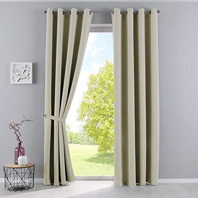 Gardinenbox Vorhänge Blickdicht »Newyork« Beige HxB 225x140 cm 2er-Pack Thermo-Gardinen Verdunkelungsvorhang Blackout Ösen schalldämmend ÖKOTEX UV-Schutz Raffhalter, 201920600-2 Gardinenbox Vorhänge Blickdicht »Newyork« Beige HxB 225x140 cm 2er-Pack Thermo-Gardinen Verdunkelungsvorhang Blackout Ösen schalldämmend ÖKOTEX UV-Schutz Raffhalter, 201920600-2
