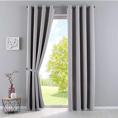 Gardinenbox Vorhänge Blickdicht »Newyork« Grau HxB 225x140 cm 2er-Pack Thermo-Gardinen Verdunkelungsvorhang Blackout Ösen schalldämmend ÖKOTEX UV-Schutz Raffhalter, 201920600-2 Gardinenbox Vorhänge Blickdicht »Newyork« Grau HxB 225x140 cm 2er-Pack Thermo-Gardinen Verdunkelungsvorhang Blackout Ösen schalldämmend ÖKOTEX UV-Schutz Raffhalter, 201920600-2
