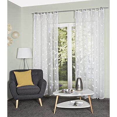 HOME WOHNIDEEN Schlaufenschal AIDINA, Bestickt, halbtransparent, mit Schlaufen und 8 Bindebänder, Farbe: wollweiß, Größe: 245 x 140 cm, Anzahl:1x HOME WOHNIDEEN Schlaufenschal AIDINA, Bestickt, halbtransparent, mit Schlaufen und 8 Bindebänder, Farbe: wollweiß, Größe: 245 x 140 cm, Anzahl:1x