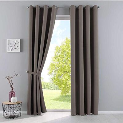 Gardinenbox Vorhänge Blickdicht »Newyork« Taupe HxB 225x140 cm 2er-Pack Thermo-Gardinen Verdunkelungsvorhang Blackout Ösen schalldämmend ÖKOTEX UV-Schutz Raffhalter, 201920600-2 Gardinenbox Vorhänge Blickdicht »Newyork« Taupe HxB 225x140 cm 2er-Pack Thermo-Gardinen Verdunkelungsvorhang Blackout Ösen schalldämmend ÖKOTEX UV-Schutz Raffhalter, 201920600-2