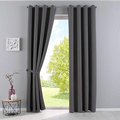 Gardinenbox Vorhänge Blickdicht »Newyork« Dunkelgrau HxB 245x140 cm 2er-Pack Thermo-Gardinen Verdunkelungsvorhang Blackout Ösen schalldämmend ÖKOTEX UV-Schutz Raffhalter, 201920600-2 Gardinenbox Vorhänge Blickdicht »Newyork« Dunkelgrau HxB 245x140 cm 2er-Pack Thermo-Gardinen Verdunkelungsvorhang Blackout Ösen schalldämmend ÖKOTEX UV-Schutz Raffhalter, 201920600-2