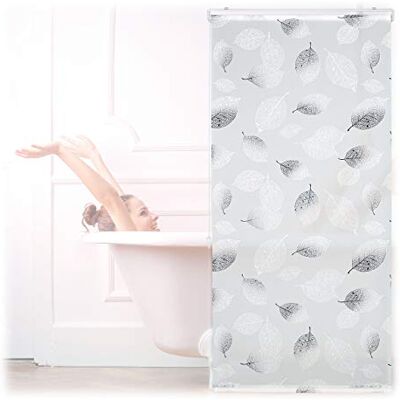 Relaxdays Duschrollo, 80 x 240 cm, Blatt Muster, Seilzug, flexible Montage, Duschvorhang für Badewanne, schwarz-weiß Relaxdays Duschrollo, 80 x 240 cm, Blatt Muster, Seilzug, flexible Montage, Duschvorhang für Badewanne, schwarz-weiß
