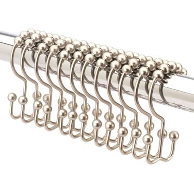 2 Lb. Depot 2lbDepot Doppelseitige Duschvorhanghaken, dekorativ, gebürstetes Nickel, rostfrei, Premium-Edelstahl-Metallhaken, leicht gleitende Rollen, Set mit 12 Vorhangstangenringen 2 Lb. Depot 2lbDepot Doppelseitige Duschvorhanghaken, dekorativ, gebürstetes Nickel, rostfrei, Premium-Edelstahl-Metallhaken, leicht gleitende Rollen, Set mit 12 Vorhangstangenringen