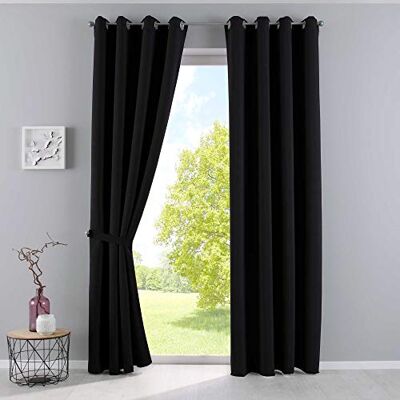 Gardinenbox Vorhänge Blickdicht »Newyork« Schwarz HxB 225x140 cm 2er-Pack Thermo-Gardinen Verdunkelungsvorhang Blackout Ösen schalldämmend ÖKOTEX UV-Schutz Raffhalter, 201920600-2 Gardinenbox Vorhänge Blickdicht »Newyork« Schwarz HxB 225x140 cm 2er-Pack Thermo-Gardinen Verdunkelungsvorhang Blackout Ösen schalldämmend ÖKOTEX UV-Schutz Raffhalter, 201920600-2