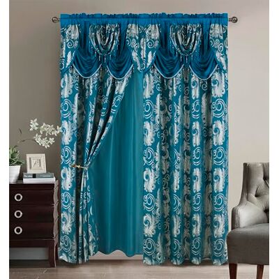 GLORY RUGS Golden Rugs Jana Collection Jacquard-Fenstervorhang mit Querbehang und Rückenlehne, für Schlafzimmer, Wohnzimmer, Esszimmer, 279 x 213 cm, Türkis, silberfarben GLORY RUGS Golden Rugs Jana Collection Jacquard-Fenstervorhang mit Querbehang und Rückenlehne, für Schlafzimmer, Wohnzimmer, Esszimmer, 279 x 213 cm, Türkis, silberfarben
