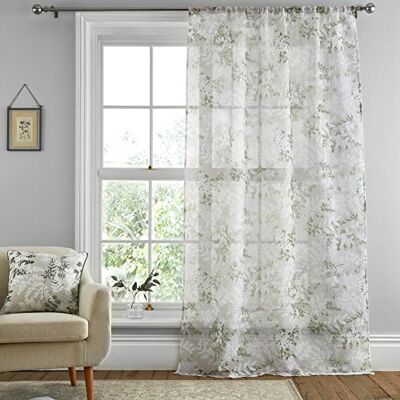 Dreams & Drapes Tiverton Voile Panel - Grün, Blattmuster, Einfache Montage Dreams & Drapes Tiverton Voile Panel - Grün, Blattmuster, Einfache Montage