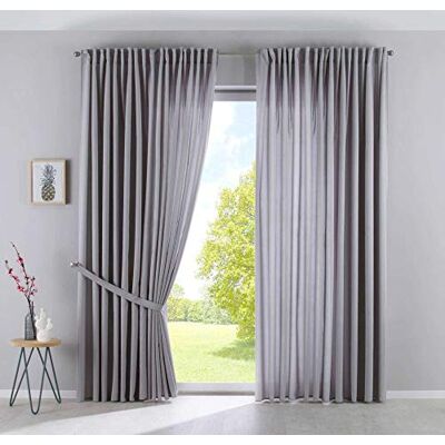 Gardinenbox 2er Set Vorhänge Verdeckte Schlaufen Cationic »JENA« HxB 250x300 cm Silber Blickdicht Leinen Optik Gardinen Meliert Gardinenband mit Raffhalter, 2019037-2 Gardinenbox 2er Set Vorhänge Verdeckte Schlaufen Cationic »JENA« HxB 250x300 cm Silber Blickdicht Leinen Optik Gardinen Meliert Gardinenband mit Raffhalter, 2019037-2