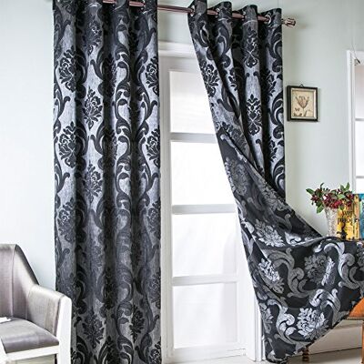 NAPEARL Schwarze Damast Vorhänge für Wohnzimmer, Gothic-Stil Gemusterte Schlafzimmer Vorhang Drapes, Jacquard Vorhänge für Schlafzimmer 84 Zoll Länge, 2er Set Paneele, je 132 x 213 cm NAPEARL Schwarze Damast Vorhänge für Wohnzimmer, Gothic-Stil Gemusterte Schlafzimmer Vorhang Drapes, Jacquard Vorhänge für Schlafzimmer 84 Zoll Länge, 2er Set Paneele, je 132 x 213 cm