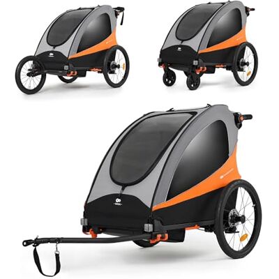 Kinderkraft NAVA 3in1, Kinderwagen, Laufwagen und Fahrradanhänger, für ein oder zwei Kinder (bis 44 kg), Sonnenschutz, zwei unabhängige Bremsen, Aluminiumrahmen, leicht zu falten,Orange Kinderkraft NAVA 3in1, Kinderwagen, Laufwagen und Fahrradanhänger, für ein oder zwei Kinder (bis 44 kg), Sonnenschutz, zwei unabhängige Bremsen, Aluminiumrahmen, leicht zu falten,Orange
