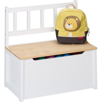 Relaxdays Kinderbank mit Stauraum, Klappdeckel, Rückenlehne, HxBxT: 55 x 57 x 31 cm, Kinder, Spielzeugkiste, weiß/Natur Relaxdays Kinderbank mit Stauraum, Klappdeckel, Rückenlehne, HxBxT: 55 x 57 x 31 cm, Kinder, Spielzeugkiste, weiß/Natur