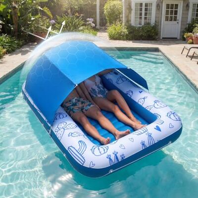 VEVOR Aufblasbare Schwimmmatratze 208 x 140 cm, Luftmatratze Pool mit Abnehmbarem UPF 50+ Sonnendach, 250 kg Belastbare Badeinsel für 2 Personen, inkl. Kissen Handy- & Getränkehalter für Pool & Meer VEVOR Aufblasbare Schwimmmatratze 208 x 140 cm, Luftmatratze Pool mit Abnehmbarem UPF 50+ Sonnendach, 250 kg Belastbare Badeinsel für 2 Personen, inkl. Kissen Handy- & Getränkehalter für Pool & Meer