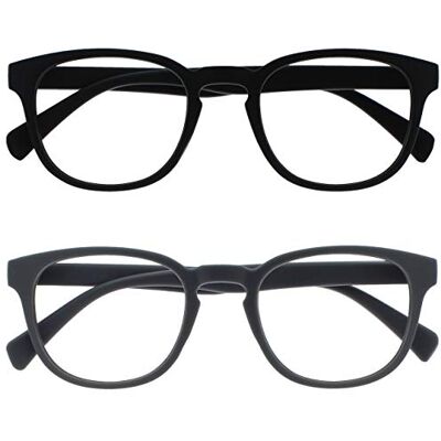 Opulize Pop Lesebrille - 2 Stück, Rund, Schwarz/Grau RR2-17 +1.00 Opulize Pop Lesebrille - 2 Stück, Rund, Schwarz/Grau RR2-17 +1.00