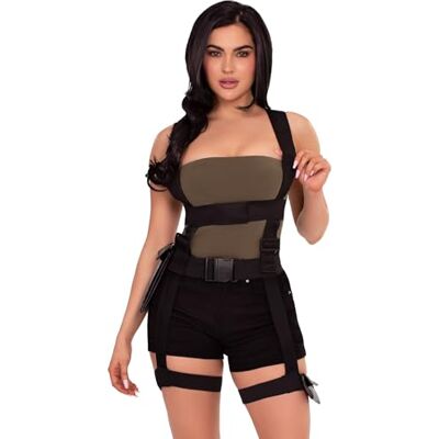 LEG AVENUE Damen Utility Body Harness mit Beinstrumpfband und Multi-Pocket-Detail Kostümzubehör, Schwarz, Einheitsgröße LEG AVENUE Damen Utility Body Harness mit Beinstrumpfband und Multi-Pocket-Detail Kostümzubehör, Schwarz, Einheitsgröße