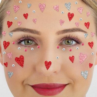 Party Factory Face Tattoo Herzen, temporäres Glitter Gesichtstattoo für Motto Party, Halloween & Karneval, Kinder & Erwachsene Party Factory Face Tattoo Herzen, temporäres Glitter Gesichtstattoo für Motto Party, Halloween & Karneval, Kinder & Erwachsene