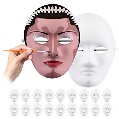 Relaxdays Maske im 20er Set, zum Bemalen und Basteln, Karneval, Fasching, Pappmaske Gesicht HxBxT 24 x 18,5 x 8 cm, weiß Relaxdays Maske im 20er Set, zum Bemalen und Basteln, Karneval, Fasching, Pappmaske Gesicht HxBxT 24 x 18,5 x 8 cm, weiß