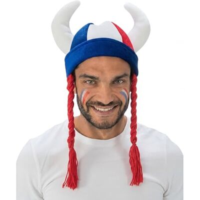 Chaks Helm mit Hörnern und Zöpfen, Fan Kostüm Accessoire, Stoffhelm für Fan Outfits bei WM, EM und Public Viewing Chaks Helm mit Hörnern und Zöpfen, Fan Kostüm Accessoire, Stoffhelm für Fan Outfits bei WM, EM und Public Viewing