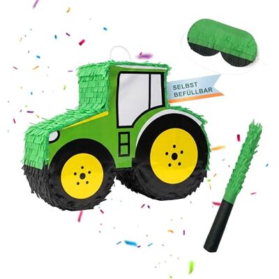 Relaxdays Pinata Set, 3tlg., Traktor zum Aufhängen, Kinder, Mädchen & Jungs, Stab & Maske, Fahrzeugpinata, grün/gelb Relaxdays Pinata Set, 3tlg., Traktor zum Aufhängen, Kinder, Mädchen & Jungs, Stab & Maske, Fahrzeugpinata, grün/gelb