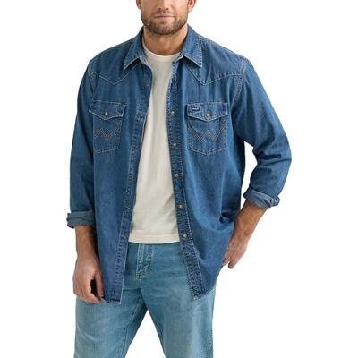 Wrangler Iconic Jeanshemd mit Druckknöpfen für Herren, reguläre Passform Wrangler Iconic Jeanshemd mit Druckknöpfen für Herren, reguläre Passform