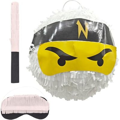 Relaxdays Pinata Ninja, mit Stab & Maske, Partypinata Kinder, für Geburtstag, Schlagpinata zum Befüllen, Ø 25 cm, weiß Relaxdays Pinata Ninja, mit Stab & Maske, Partypinata Kinder, für Geburtstag, Schlagpinata zum Befüllen, Ø 25 cm, weiß