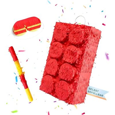 Relaxdays Pinata Baustein, mit Stab & Maske, Partypinata Kinder, Geburtstag, zum Befüllen, Block, HBT: 43x27x10 cm, rot Relaxdays Pinata Baustein, mit Stab & Maske, Partypinata Kinder, Geburtstag, zum Befüllen, Block, HBT: 43x27x10 cm, rot