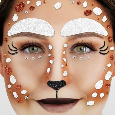 Party Factory Face Tattoo Reh, temporäres Glitter Gesichtstattoo für Motto Party, Halloween & Karneval, Kinder & Erwachsene Party Factory Face Tattoo Reh, temporäres Glitter Gesichtstattoo für Motto Party, Halloween & Karneval, Kinder & Erwachsene