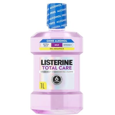 Listerine Total Care Mild Mundspülung, Alkoholfrei, 1000 ml Mundwasser ohne Alkohol mit ätherischen Ölen & Fluorid, 6 in 1 Wirkung mit Kariesschutz & Plaque-Reduktion, milder Geschmack Listerine Total Care Mild Mundspülung, Alkoholfrei, 1000 ml Mundwasser ohne Alkohol mit ätherischen Ölen & Fluorid, 6 in 1 Wirkung mit Kariesschutz & Plaque-Reduktion, milder Geschmack
