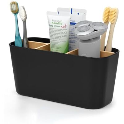 VINATO Zahnbürstenhalter mit Bambus Trennwände 5 Fächer Toothbrush Holder Multifunktional Zahnbürstenhalter Elektrische Zahnbürste Badezimmer Organizer für Büro, Wohnzimmer, Schminktisch, Schwarz VINATO Zahnbürstenhalter mit Bambus Trennwände 5 Fächer Toothbrush Holder Multifunktional Zahnbürstenhalter Elektrische Zahnbürste Badezimmer Organizer für Büro, Wohnzimmer, Schminktisch, Schwarz