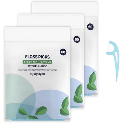 by Amazon Zahnstocher mit Zahnseide, 180 Stück (3 Packungen mit je 60 Stück), Minze by Amazon Zahnstocher mit Zahnseide, 180 Stück (3 Packungen mit je 60 Stück), Minze