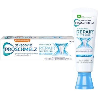 PROSCHMELZ Sensodyne Repair Whitening Zahnpasta, 75ml, tägliche Zahncreme mit Fluorid für weiße Zähne, repariert nachweislich durch Säuren geschwächten Zahnschmelz & entfernt Verfärbungen. PROSCHMELZ Sensodyne Repair Whitening Zahnpasta, 75ml, tägliche Zahncreme mit Fluorid für weiße Zähne, repariert nachweislich durch Säuren geschwächten Zahnschmelz & entfernt Verfärbungen.