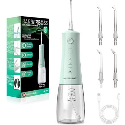 BARBERBOSS Munddusche Kabellos, elektrische Zahnseide mit 5 Druckmodi, IPX8 wasserdicht, tragbare Munddusche zur Zahnfleischpflege, Zahnreinigungsset, QR-7101 (Pastellgrün) BARBERBOSS Munddusche Kabellos, elektrische Zahnseide mit 5 Druckmodi, IPX8 wasserdicht, tragbare Munddusche zur Zahnfleischpflege, Zahnreinigungsset, QR-7101 (Pastellgrün)