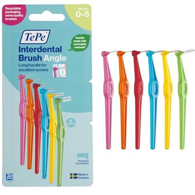 TePe Angle Interdentalbürste,Mixed pack, 0,4-0,8 mm/ISO 0-5, 6 Stk., Zahnwischenraumreinigung, Plaque-Entferner für kleine bis große Zahnlücken TePe Angle Interdentalbürste,Mixed pack, 0,4-0,8 mm/ISO 0-5, 6 Stk., Zahnwischenraumreinigung, Plaque-Entferner für kleine bis große Zahnlücken
