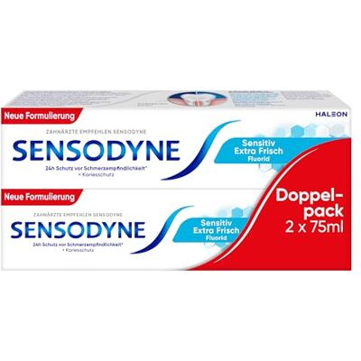 Sensodyne Sensitiv Extra Frisch Zahnpasta, tägliche Zahncreme zum Schutz vor Karies, bei schmerzempfindlichen Zähnen, 2x75ml Sensodyne Sensitiv Extra Frisch Zahnpasta, tägliche Zahncreme zum Schutz vor Karies, bei schmerzempfindlichen Zähnen, 2x75ml