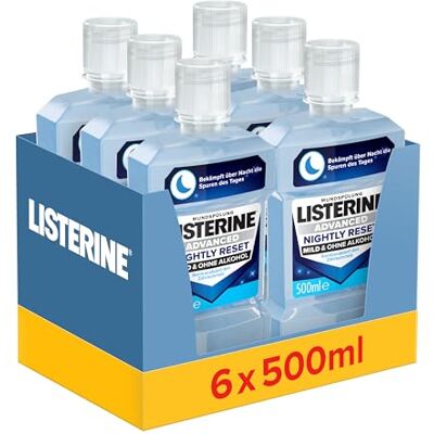 Listerine Advanced Nightly Reset milder Geschmack (6x500 ml), Mundspülung zur Reminalisierung des Zahnschmelzes, bekämpft über Nacht die Spuren des Tages und reinigt tiefenwirksam Listerine Advanced Nightly Reset milder Geschmack (6x500 ml), Mundspülung zur Reminalisierung des Zahnschmelzes, bekämpft über Nacht die Spuren des Tages und reinigt tiefenwirksam