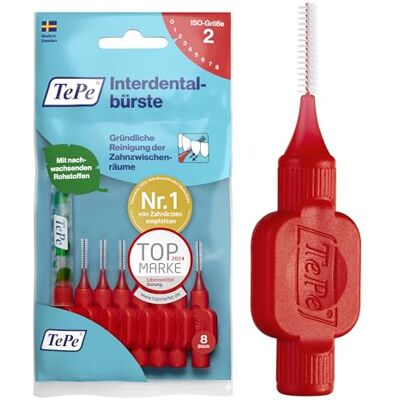 TePe Interdentalbürste Rot ISO-Größe 2 (0,5 mm) / Für eine einfache und gründliche Reinigung der Zahnzwischenräume / 1 x 8 Interdentalbürsten TePe Interdentalbürste Rot ISO-Größe 2 (0,5 mm) / Für eine einfache und gründliche Reinigung der Zahnzwischenräume / 1 x 8 Interdentalbürsten