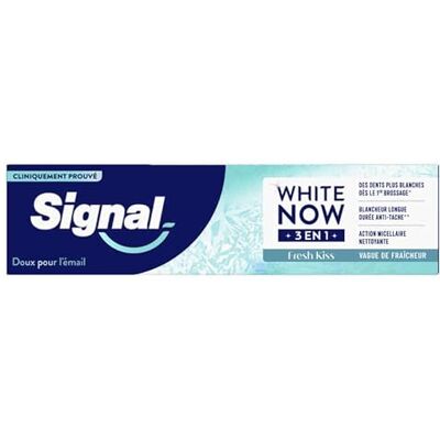 Signal White Now – 3-in-1-Zahnpasta – Fresh Kiss – intensives Frischegefühl und Weißheit, langanhaltend, fleckenabweisend – 96 Prozent Inhaltsstoffe natürlichen Ursprungs – 75 ml Signal White Now – 3-in-1-Zahnpasta – Fresh Kiss – intensives Frischegefühl und Weißheit, langanhaltend, fleckenabweisend – 96 Prozent Inhaltsstoffe natürlichen Ursprungs – 75 ml