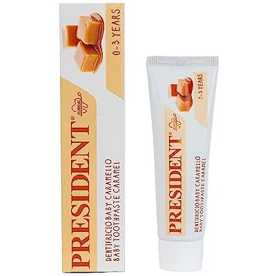 President Baby Zahnpasta für Kinder 0-3 Jahre. Geschmack Caramell, ohne Fluor, Parabene, SLS, Allergene und PEG, um die ersten Zähne gesund zu wachsen, vor Karies zu schützen RDA 20-30ml President Baby Zahnpasta für Kinder 0-3 Jahre. Geschmack Caramell, ohne Fluor, Parabene, SLS, Allergene und PEG, um die ersten Zähne gesund zu wachsen, vor Karies zu schützen RDA 20-30ml