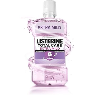 Listerine Total Extra Mild Mundspülung, 500 ml Extra milde Mundspülung ohne Alkohol, mit ätherischen Ölen & Fluorid, 6 in 1 Wirkung mit Kariesschutz und Plaque-Reduktion Listerine Total Extra Mild Mundspülung, 500 ml Extra milde Mundspülung ohne Alkohol, mit ätherischen Ölen & Fluorid, 6 in 1 Wirkung mit Kariesschutz und Plaque-Reduktion