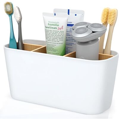 VINATO Zahnbürstenhalter mit Bambus Trennwände 5 Fächer Toothbrush Holder Multifunktional Zahnbürstenhalter Elektrische Zahnbürste Badezimmer Organizer für Büro, Wohnzimmer, Eitelkeit Countertop VINATO Zahnbürstenhalter mit Bambus Trennwände 5 Fächer Toothbrush Holder Multifunktional Zahnbürstenhalter Elektrische Zahnbürste Badezimmer Organizer für Büro, Wohnzimmer, Eitelkeit Countertop