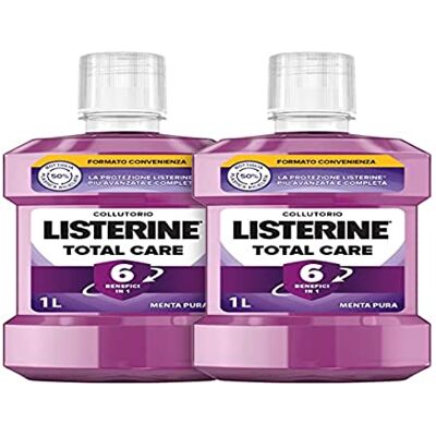 Listerine Total Care Mundspülung mit reinem Minzgeschmack, Mundwasser mit 6 Vorteilen in 1 für eine gründliche Reinigung und vollständige Mundhygiene, 2 x 1 l Listerine Total Care Mundspülung mit reinem Minzgeschmack, Mundwasser mit 6 Vorteilen in 1 für eine gründliche Reinigung und vollständige Mundhygiene, 2 x 1 l