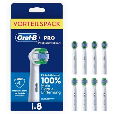 Oral-B Pro Precision Clean Aufsteckbürsten — ORIGINAL Zahnbürstenaufsatz für Elektrische Zahnbürste — Zahnreinigung, Ersatzbürsten mit Innovativen X-förmigen Borsten — Weiß, 8 Stück Oral-B Pro Precision Clean Aufsteckbürsten — ORIGINAL Zahnbürstenaufsatz für Elektrische Zahnbürste — Zahnreinigung, Ersatzbürsten mit Innovativen X-förmigen Borsten — Weiß, 8 Stück