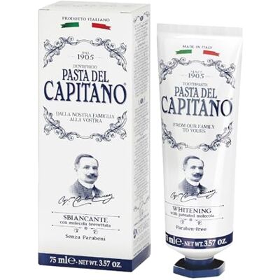PASTA DEL CAPITANO 1905 , Aufhellende Zahnpasta, Entfernt 99% der Bakterien ohne den Zahnschmelz und das Zahnfleisch zu schädigen, Aufhellende und antibakterielle Wirkung, Made in Italy, 75 ml Tube PASTA DEL CAPITANO 1905 , Aufhellende Zahnpasta, Entfernt 99% der Bakterien ohne den Zahnschmelz und das Zahnfleisch zu schädigen, Aufhellende und antibakterielle Wirkung, Made in Italy, 75 ml Tube