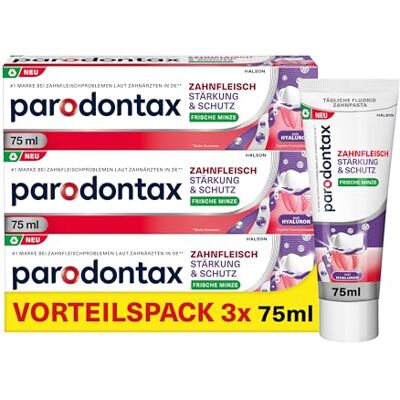Parodontax Zahnpasta Zahnfleisch Stärkung & Schutz, klinisch nachgewiesener Zahnfleisch-Schutz, hilft bei der Stärkung & dem Schutz des Zahnfleischrands, frische Minze, 3x75ml Parodontax Zahnpasta Zahnfleisch Stärkung & Schutz, klinisch nachgewiesener Zahnfleisch-Schutz, hilft bei der Stärkung & dem Schutz des Zahnfleischrands, frische Minze, 3x75ml