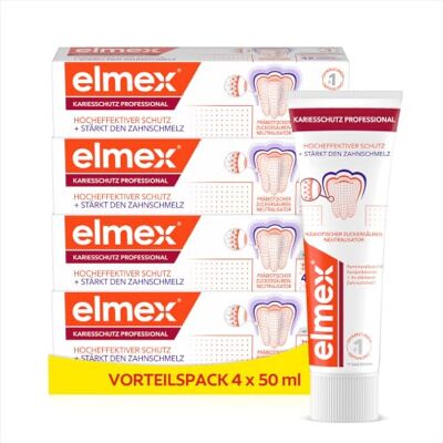 ELMEX Kariesschutz Professional Zahnpasta, 4x75ml – medizinische Zahnreinigung für hochwirksamen Kariesschutz – mit patentiertem Zuckersäuren-Neutralisator ELMEX Kariesschutz Professional Zahnpasta, 4x75ml – medizinische Zahnreinigung für hochwirksamen Kariesschutz – mit patentiertem Zuckersäuren-Neutralisator
