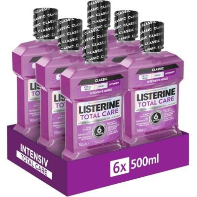 Listerine Total Care Zahn-Schutz 6 x 500 ml, schützende Mundspülung gegen Karies mit 6 in 1 Wirkung, antibakterielles Mundwasser schützt vor Zahnfleischproblemen, bis zu 24h frischer Atem Listerine Total Care Zahn-Schutz 6 x 500 ml, schützende Mundspülung gegen Karies mit 6 in 1 Wirkung, antibakterielles Mundwasser schützt vor Zahnfleischproblemen, bis zu 24h frischer Atem