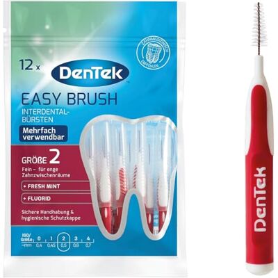 DenTek Easy Brush Größe 2 (12 Stück) – Feine Interdentalbürsten für Zahnzwischenräume – Interdentalbürste mit Minzgeschmack und Schutzkappe – Für Brücken und Zahnspangen geeignet DenTek Easy Brush Größe 2 (12 Stück) – Feine Interdentalbürsten für Zahnzwischenräume – Interdentalbürste mit Minzgeschmack und Schutzkappe – Für Brücken und Zahnspangen geeignet